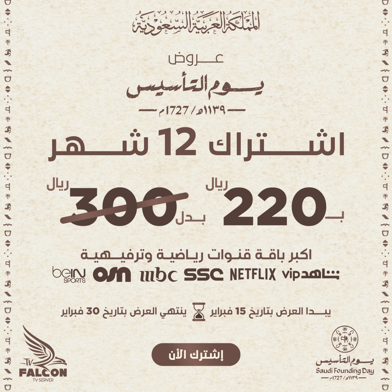 صورة توضيحية لاشتراك فالكون لمدة 12 شهر